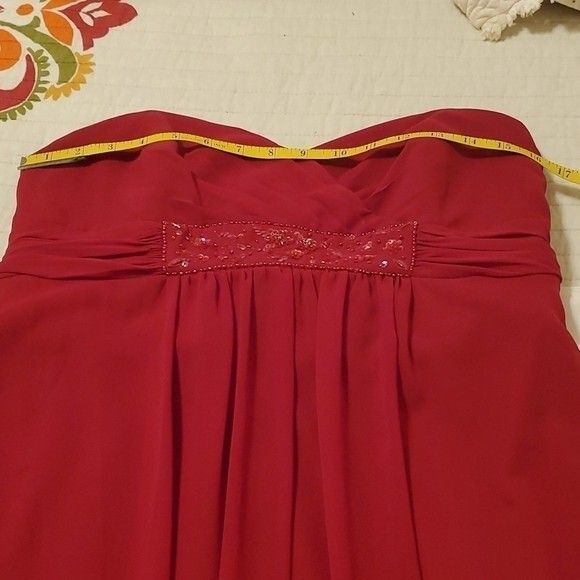David's Bridal Strapless Cranberry Hi Low dress maxi gown size 16 - Picture 9 of 15